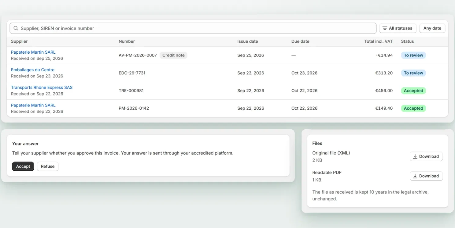 Received supplier invoices, to accept or refuse